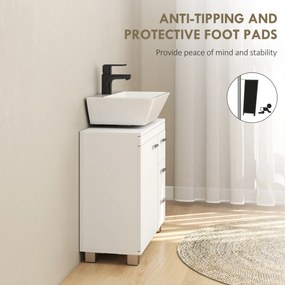 HOMCOM Dulap Sub Lavoar pentru Baie cu Ușă Amortizată și 3 Sertare, Decupaj în Formă de U și Rafturi, Dulap Modern și Compact pentru Lavoare cu Piedestal sau Fără, Alb | Aosom Romania