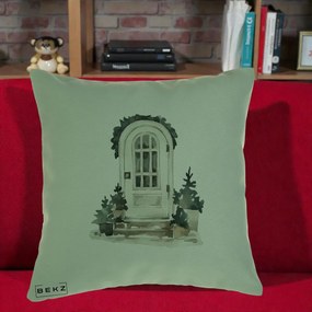 Perna Decorativa Usa de Iarna Watercolor, 40x40 cm, Verde, Husa Detasabila, Perna Inclusa, BEKZ®