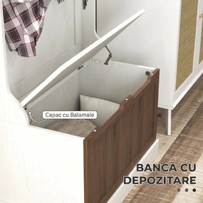 HOMCOM Cuier de Intrare 3 în 1 cu 4 Cârlige, Etajeră pentru Pantofi și Bancă Depozitare, 71,5x39,5x170 cm, Maro | Aosom Romania