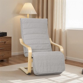 HOMCOM Fotoliu Dormitor Lemn de Mesteacăn și Material Textil cu Suport pentru Picioare Reglabil, Gri Deschis | Aosom Romania