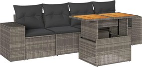 vidaXL Set canapea de grădină cu perne, 5 piese, gri, poliratan
