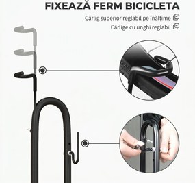 HOMCOM Suport bicicletă cu cârlige reglabile, compatibil cu biciclete 24"-29" și 700C, pentru garaj, interior și exterior, negru | Aosom Romania