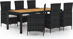 vidaXL Set mobilier de exterior cu perne, 7 piese, negru, poliratan