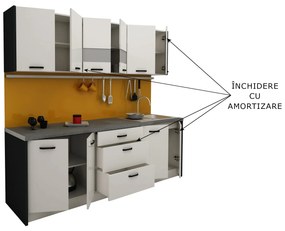 Bucatarie haaus Lima, Alb Lucios/Negru, MDF, L 235 cm