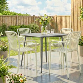 Outsunny Set 4 scaune de grădină stivabile, scaune de terasă cu design în lamele și cotiere, ergonomice, alb crem | Aosom Romania