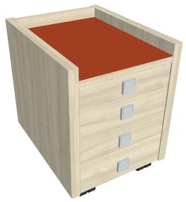 Comodă mobilă Verno 47 x 60 cm cu sticlă, 4 sertare, salcâm / portocaliu