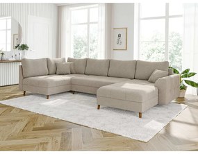 Colțar bej cu tapițerie din țesătură bouclé (colț dreapta/în formă de "U") Ariella – Ropez