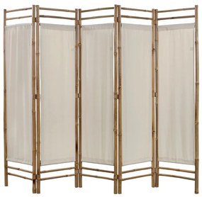 Paravan de camera cu 5 panouri, pliabil, bambus si panza, 200 cm 5
