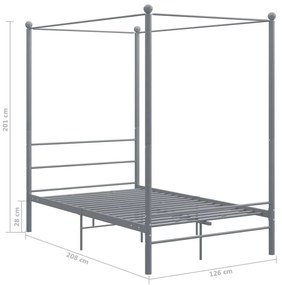 Cadru de pat cu baldachin, gri, 120x200 cm, metal Gri, 120 x 200 cm