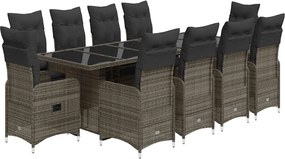 vidaXL Set bistro de grădină cu perne, 11 piese, gri, poliratan