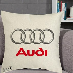 Perna Personalizata cu emblema Audi, 40x40 cm, Ecru, Husa Detasabila, Perna Inclusa, BEKZ®