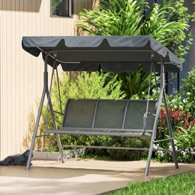 Outsunny Leagăn de grădină 3 locuri cu acoperiș parasolar reglabil și detașabil, șezut respirabil din poliester, capacitate 240 kg, 171x108x154 cm, gri închis | Aosom Romania