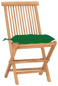 Set mobilier pliabil exterior cu perna, 3 piese, lemn masiv tec Verde, 3