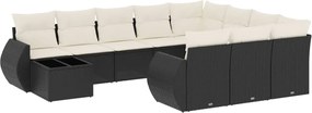 vidaXL Set canapele de grădină cu perne, 11 piese, negru, poliratan