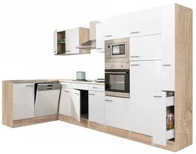 Dulap de bucătărie de colț Yorki 370, corp din stejar Sonoma, cu față alb satinat