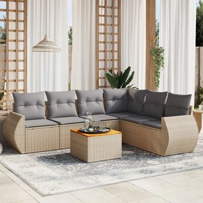 vidaXL Set canapele de grădină, 7 piese, cu perne, bej, poliratan