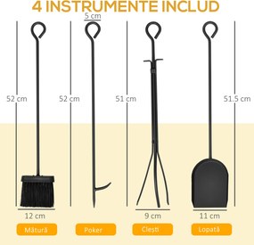 HOMCOM Suport lemne 4 scule din otel Max. 100kg negru | Aosom Romania