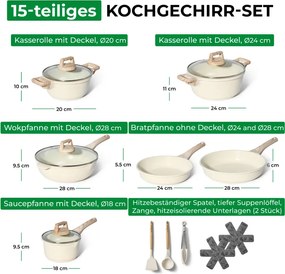 Resigilat: Set de oale si tigai Just Perfecto JL-788, 15 piese, Acoperire marmora, Inductie, Accesorii, Bej