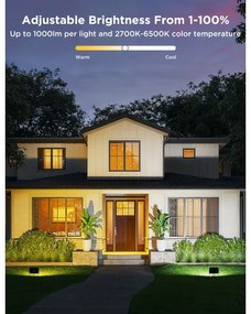 Govee - Set de 4 proiectoare LED RGBICWW reglabile, 24W/230V, IP66, compatibile Matter, Wi-Fi