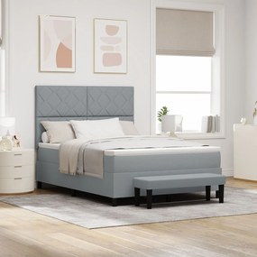 vidaXL Pat box spring cu saltea și bancă gri deschis 160x200 cm țesătură