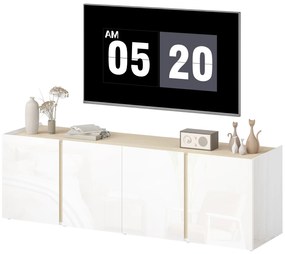 HOMCOM Comodă TV pentru televizoare de 65 de inch, Dulap TV cu uși Soft-Close, rafturi ajustabile, orificii pentru cabluri, pentru camera de zi, Alb | Aosom Romania