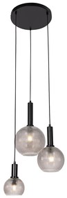 Lampă suspendată de design neagră cu sticlă fumurie cu 3 lumini - Chico