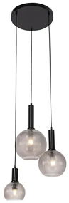 Lampa suspendată de design neagră cu sticlă fumurie cu 3 lumini - Chico