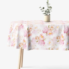 Goldea față de masă 100% bumbac deluxe - flori de bujor înfloriți - ovală 120 x 160 cm