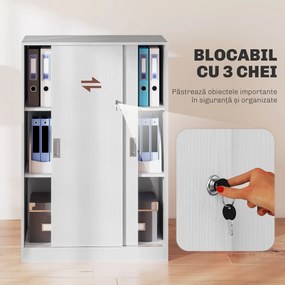 Vinsetto Dulap Birou cu 3 Rafturi și 2 Chei de Siguranță, 80x40x120 cm, Alb | Aosom Romania