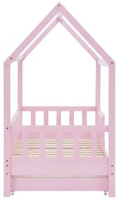 Patut Marli 90 x 200 cm cu 2 sertare si grilaj sipci - roz