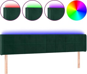 vidaXL Tăblie de pat cu LED, verde închis, 163x16x78/88 cm, catifea