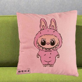 Perna Personalizata Labubu Mov Pastel, 40x40 cm, Roz, Husa Detasabila, Perna Inclusa, BEKZ®