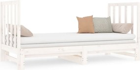 vidaXL Pat de zi extensibil, alb, 2x(90x190) cm, lemn masiv de pin