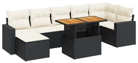 3327066 vidaXL Set mobilier de grădină cu perne, 8 piese, negru, poliratan