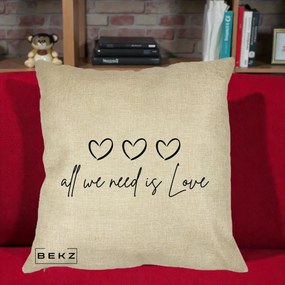 Perna Decorativa All We Need Is Love, 40x40 cm, Crem, Husa Detasabila, Perna Inclusa, BEKZ®