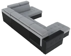 Colţar extensibil, piele ecologică neagră/material textil gri deschis, model stânga, VASTO