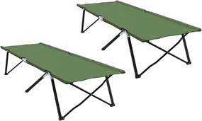 vidaXL Pat pliabil pentru camping Manual 2 pcs Verde 206 x 76 x 74 cm