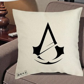 Perna Personalizata Assassin's Creed Minimalist, 40x40 cm, Ecru, Husa Detasabila, Perna Inclusa, BEKZ®