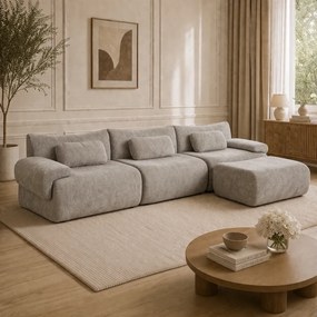 VELORA – Canapea Modulară din Chenille Premium, din spumă de înaltă densitate, L-Shape, 3 perne, Ultra Confort & Design Reconfigurabil, Gri