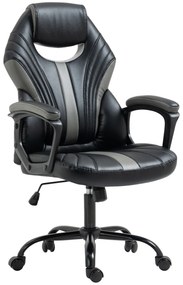 Vinsetto Scaun Gaming Stil Office, Imitație Piele PU, Negru/Gri, Înălțime Ajustabilă, Sezut Rotativ, 63x68x105-113cm | Aosom Romania