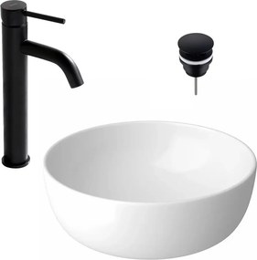 Pachet lavoar pe blat Cersanit Moduo alb 40 cm, baterie lavoar Rea Lungo negru si ventil lavoar Click-Clack D negru