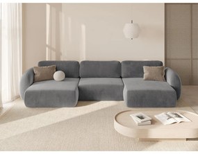 Colțar gri închis extensibil/cu spațiu de depozitare cu tapițerie din catifea (în formă de "U") Tonale – Cosmopolitan Design