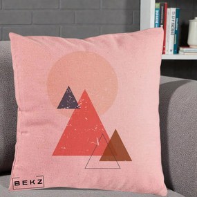 Perna Decorativa Geometric Munti si Soare, 40x40 cm, Roz, Husa Detasabila, Perna Inclusa, BEKZ®