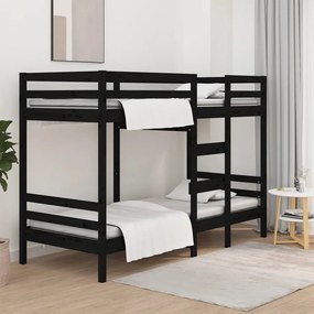3139833 vidaXL Pat supraetajat, negru, 90x200 cm, lemn masiv de pin