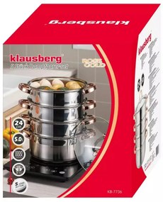 Oala pentru gatit la aburi Klausberg KB 7736, 24 cm, 5 L, 5 piese, Inductie, Inox/Aur roz