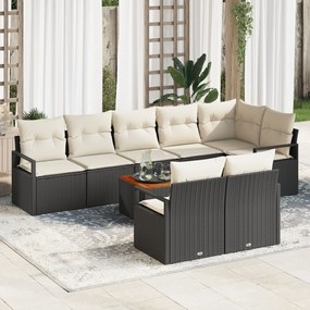 vidaXL Set de canapea de grădină de 9 piese cu perne, negru, din ratan sintetic și acacia
