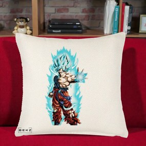 Perna Personalizata Dragon Ball Goku Ultra Instinct Blue, 40x40 cm, Crem Reliefat, Husa Detasabila, Perna Inclusa, BEKZ®