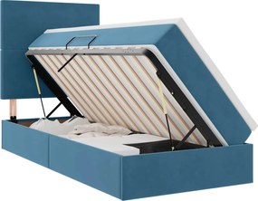 vidaXL Pat cu saltea și LED cu led Albastru închis 90 x 190 cm Catifea