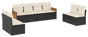 3259970 vidaXL Set mobilier de grădină cu perne, 8 piese, negru, poliratan