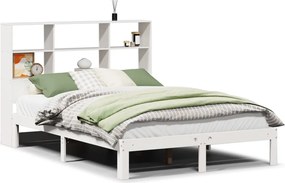 vidaXL Pat cu bibliotecă fără saltea, alb, 140x200 cm, lemn masiv pin